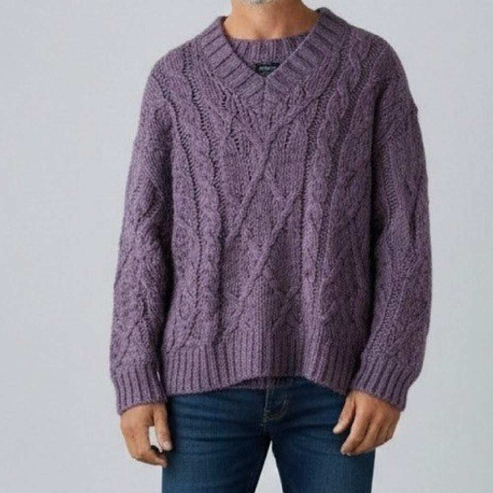 Zara‎ Man Men Sweater Medium Purple Wool Alpaca Blend Cable Knit Italian Yarn